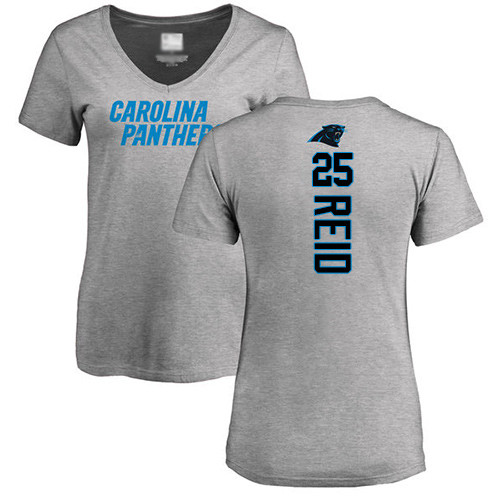 Carolina Panthers Ash Women Eric Reid Backer V-Neck NFL Football #25 T Shirt